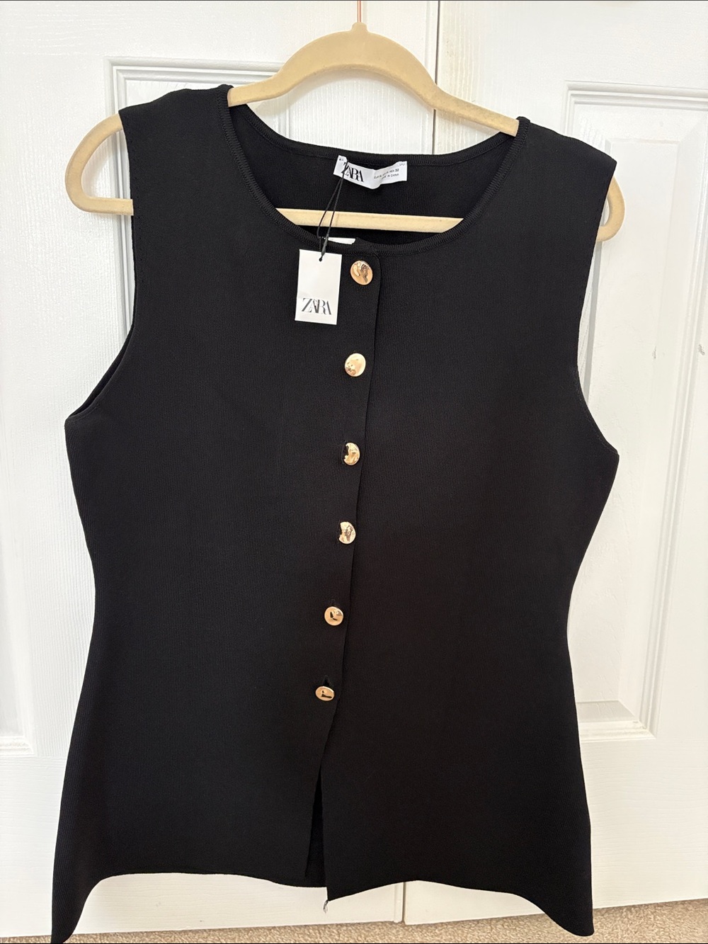 ZARA Black Sleeveless Tank with Gold Button Front